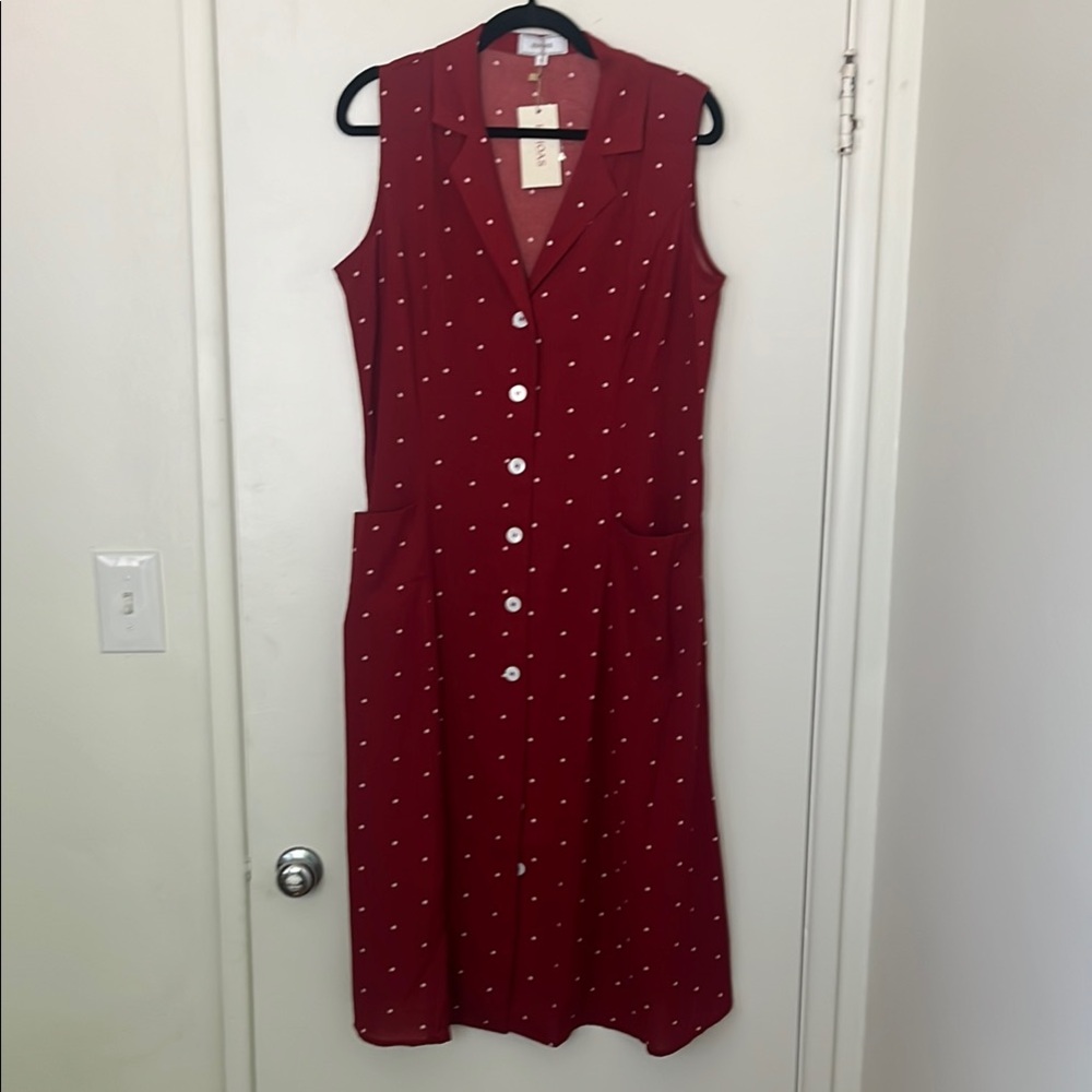 Sleeveless Red Button-Up Dress